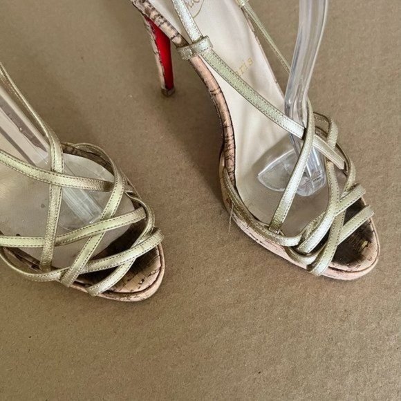 Christian Louboutin Gold Metallic Leather Night Cage Zeppa Cork Sandals - Picture 2 of 8